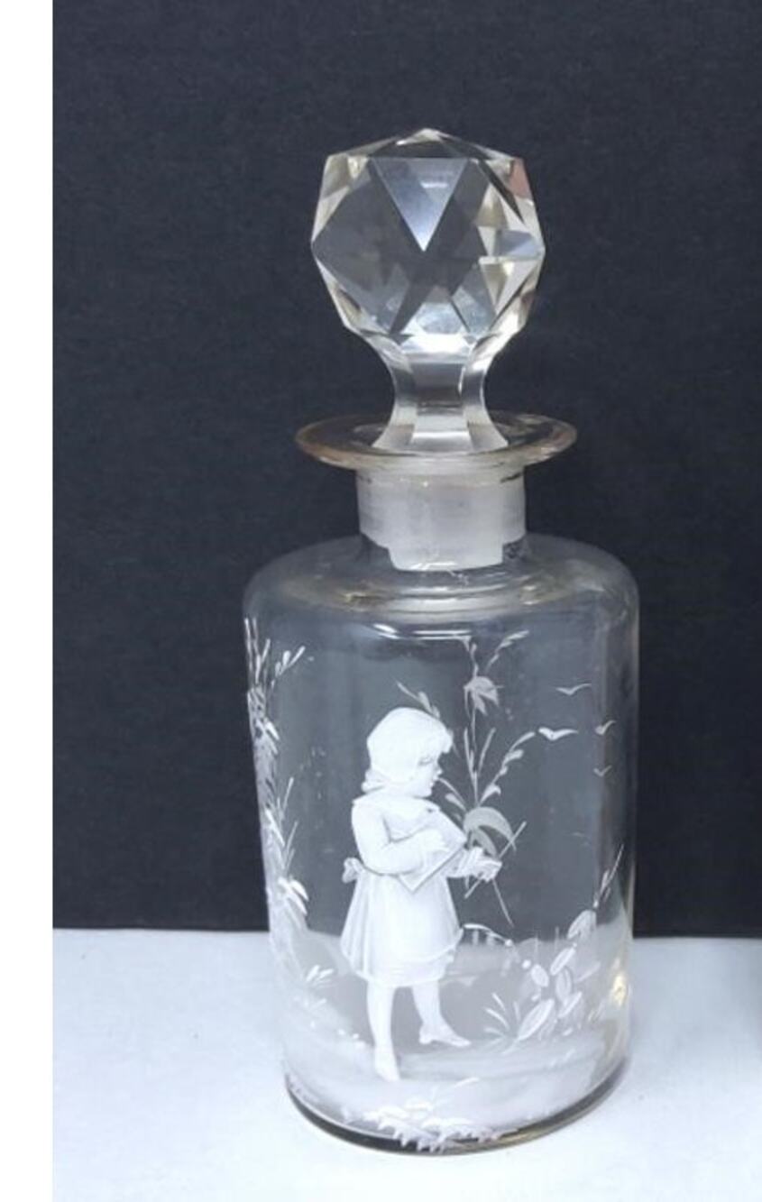 Antique Small Mary Gregory Perfume Bottle Hand Painted LITTLE GIRL.